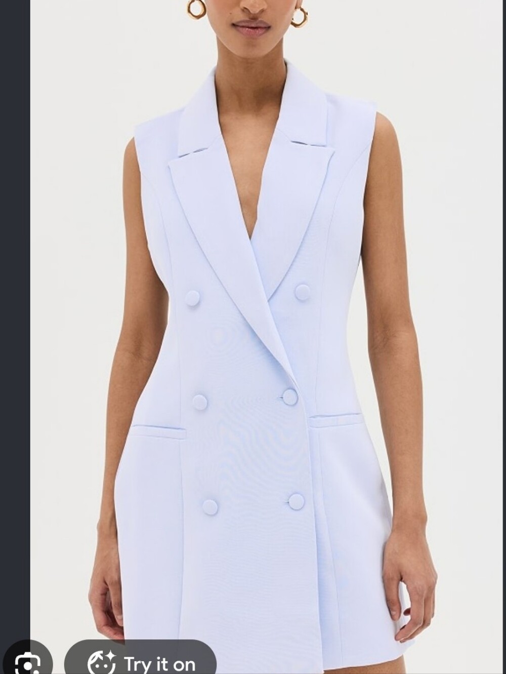 Good American Luxe Suiting Double-Breasted Light Blue Blazer Dress Size M